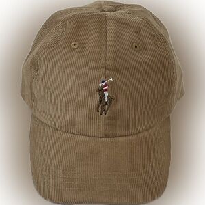 Polo Ralph Lauren Gold Brown Corduroy Hat with Logo One Size